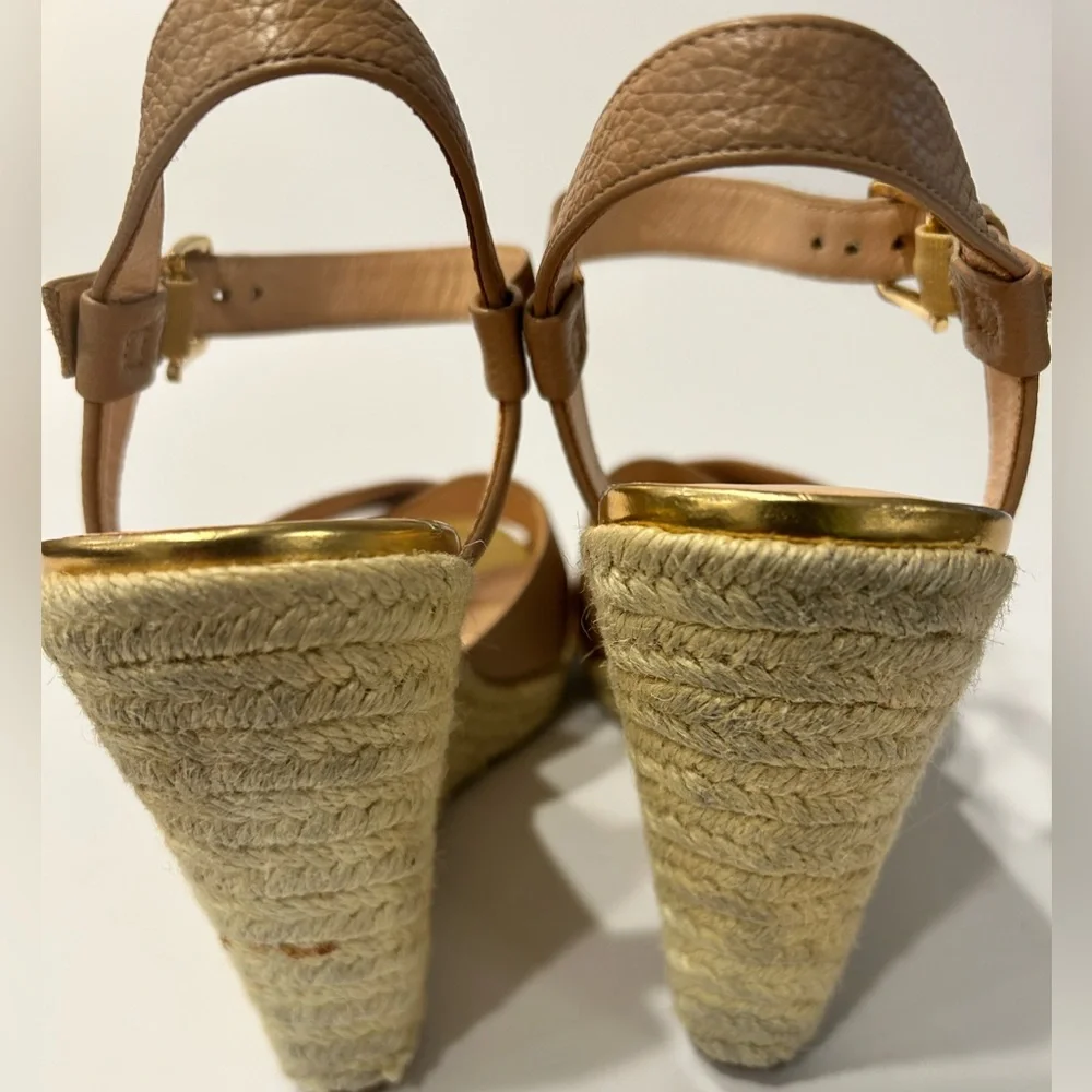 Cole Haan Women's Tan Leather Wedge Sandals‎ Size 8 Preowned